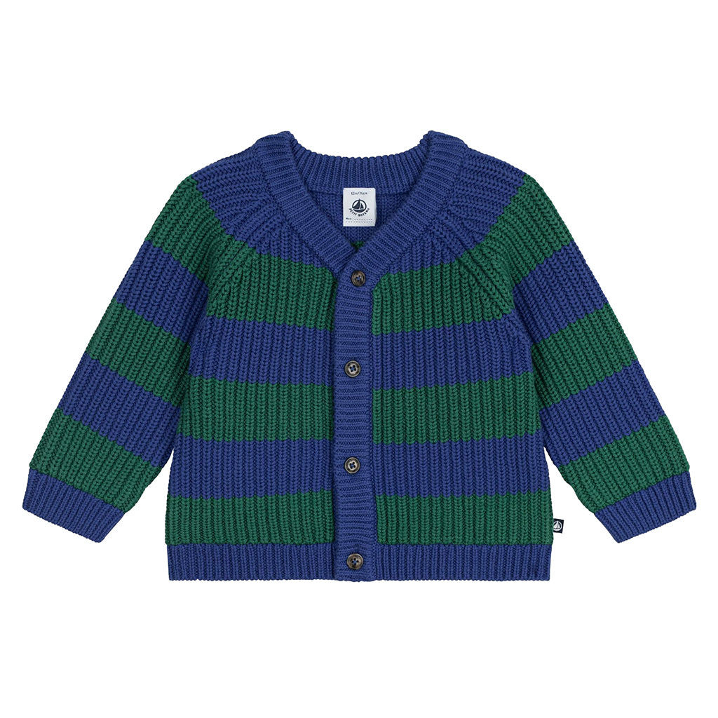 Petit Bateau Baby Cardigan Ultramarine Blue And Willow Green Stripes
