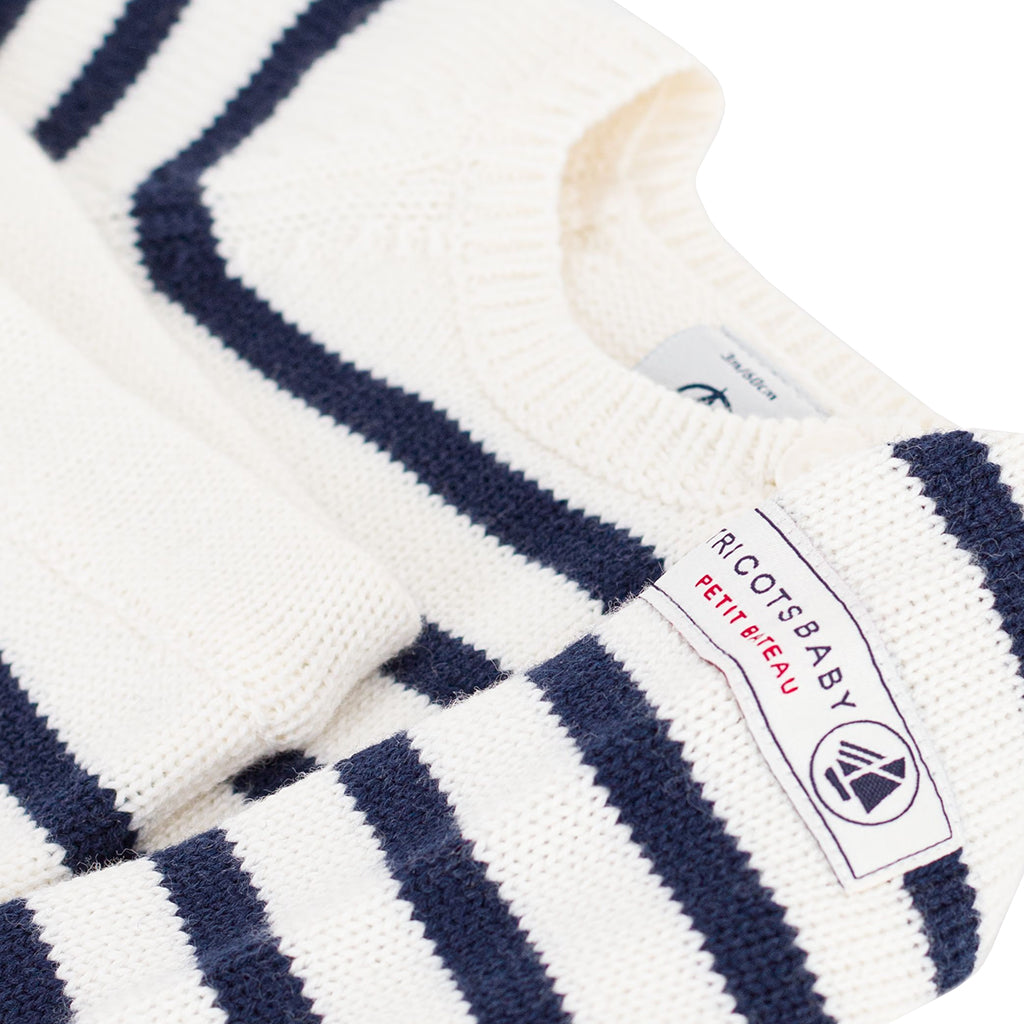 Petit Bateau Baby Two Piece Set White And Night Blue Stripes