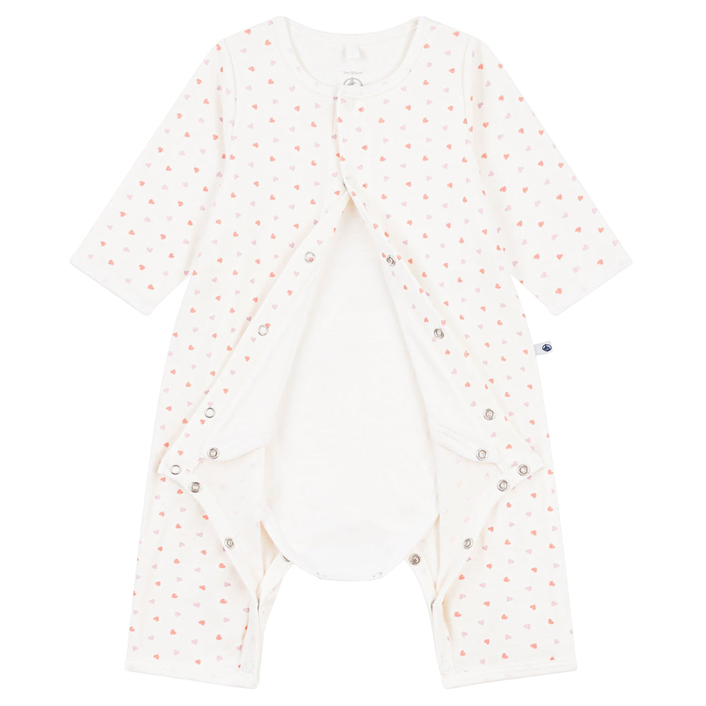 Petit Bateau Baby Bodyjama Pyjamas White Heart Print