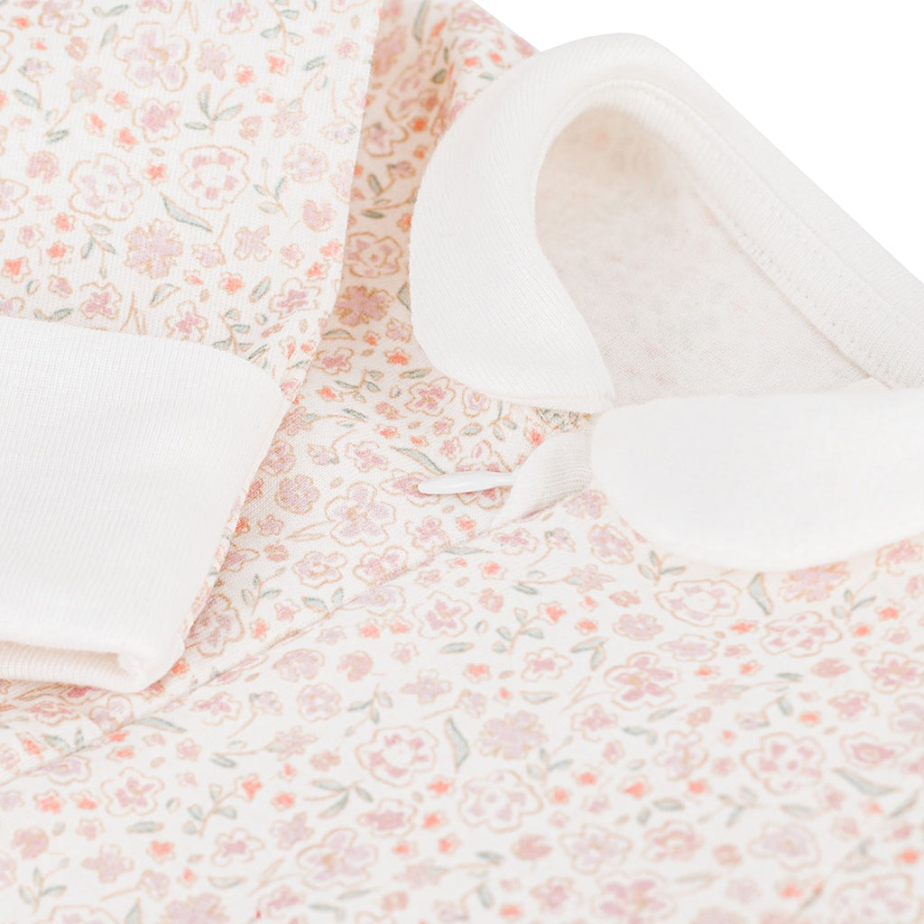 Petit Bateau Baby Collared Zip Pyjamas White With Floral Print