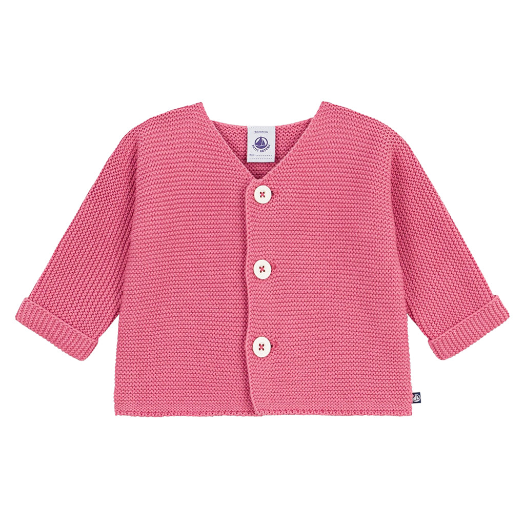 Petit Bateau Baby Garter Stitch Cardigan New Cheek Pink