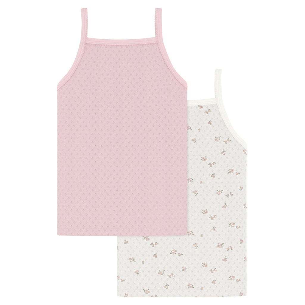 Petit Bateau Child Set Of Two Tank Tops Floral Print Barely Pink