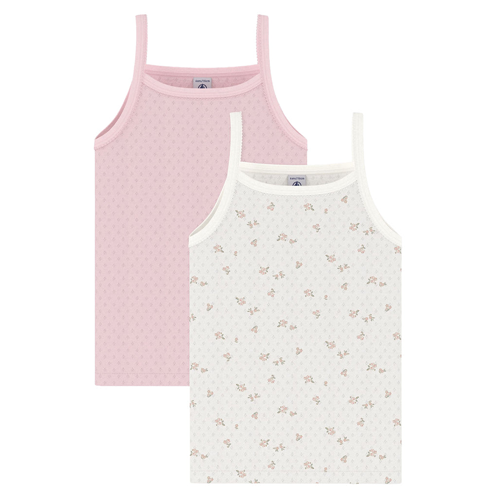 Petit Bateau Child Set Of Two Tank Tops Floral Print Barely Pink