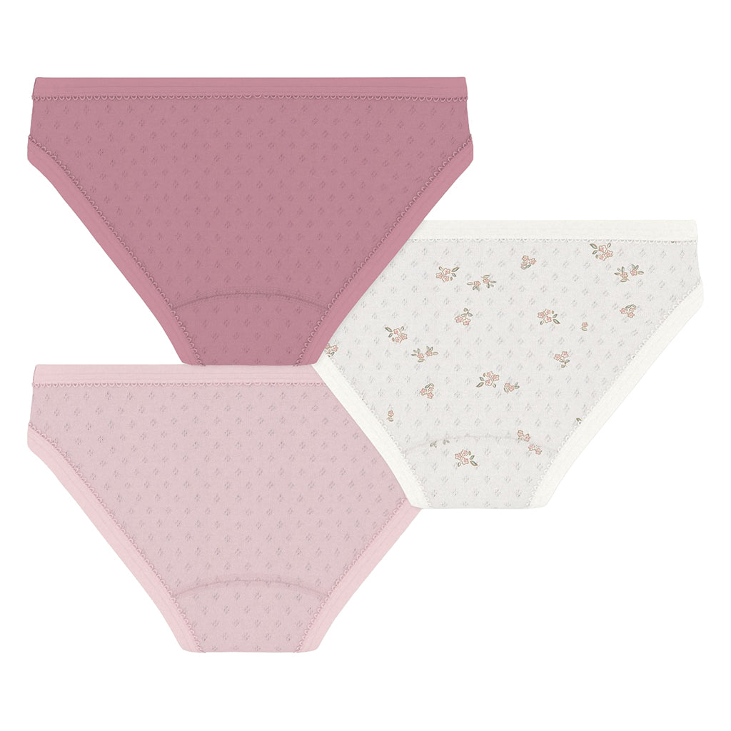 Petit Bateau Child Set Of Three Underwear Floral Print Barely Pink