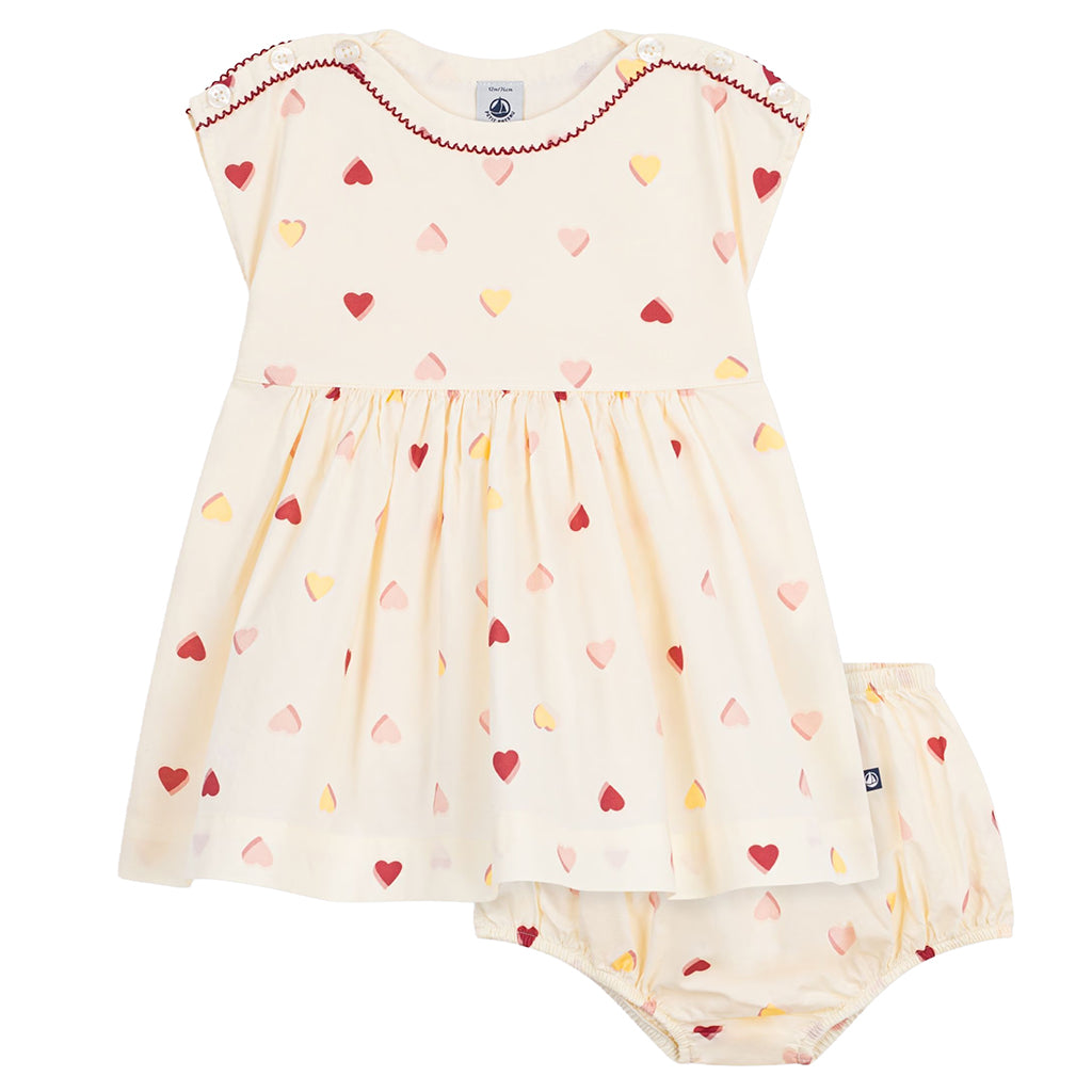 Petit Bateau Baby Dress With Bloomers Cream Heart Print