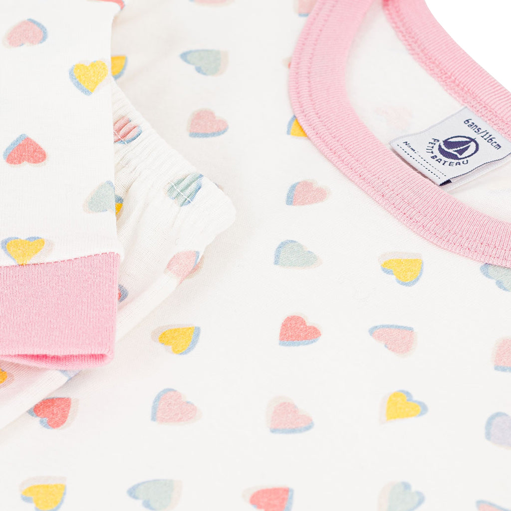Petit Bateau Child Pyjamas White Hearts Print