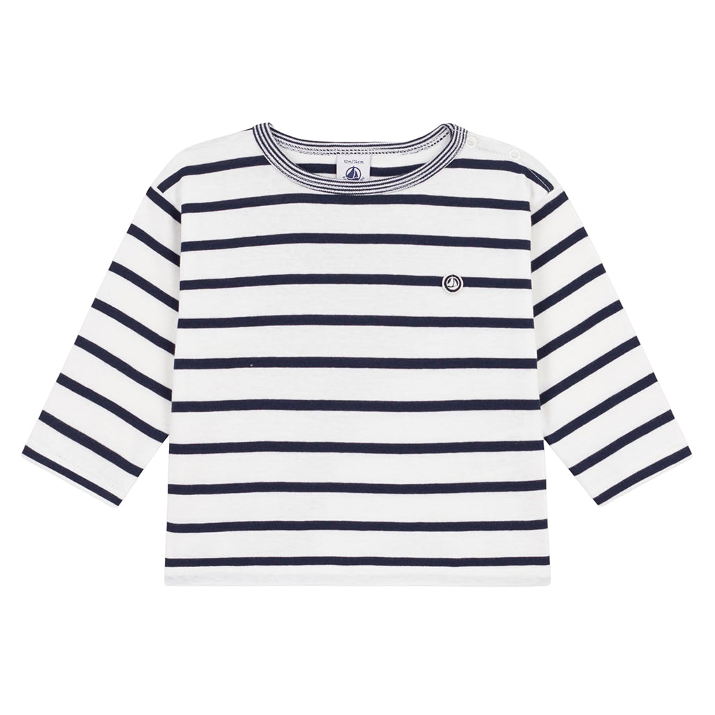 Petit Bateau Baby T-shirt White And Smoking Blue Stripes