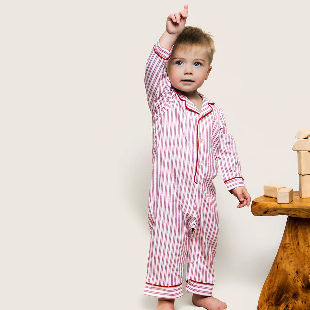 Petite Plume Baby Twill Jumpsuit Antique Red Ticking
