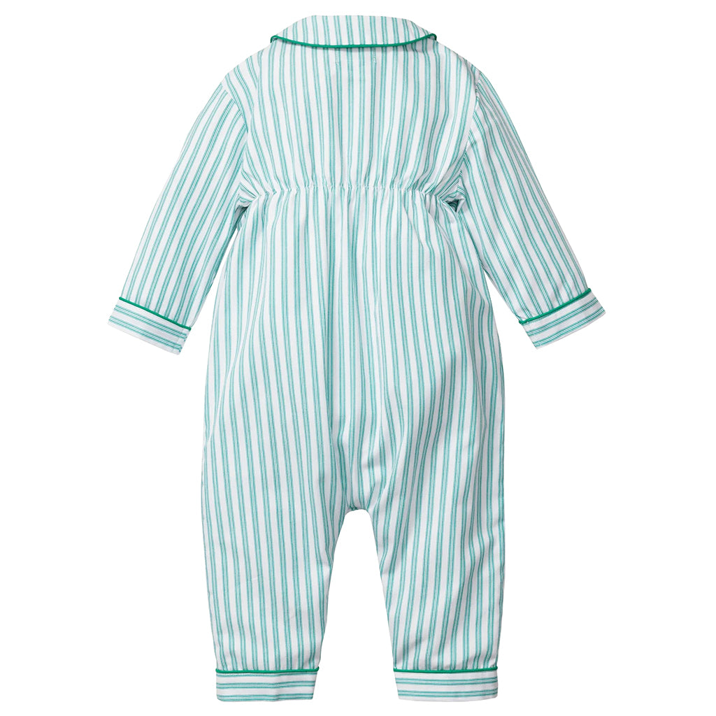 Petite Plume Baby Twill Jumpsuit Emerald Green Ticking