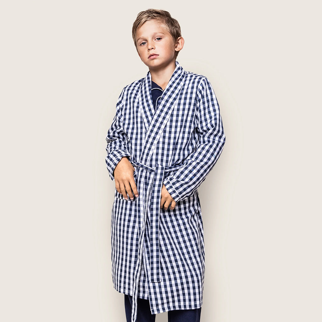 Petite Plume Child Twill Robe Navy Blue Gingham