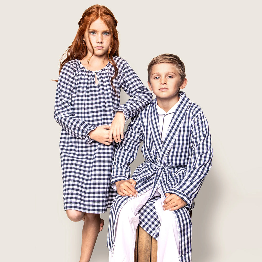 Petite Plume Child Twill Robe Navy Blue Gingham