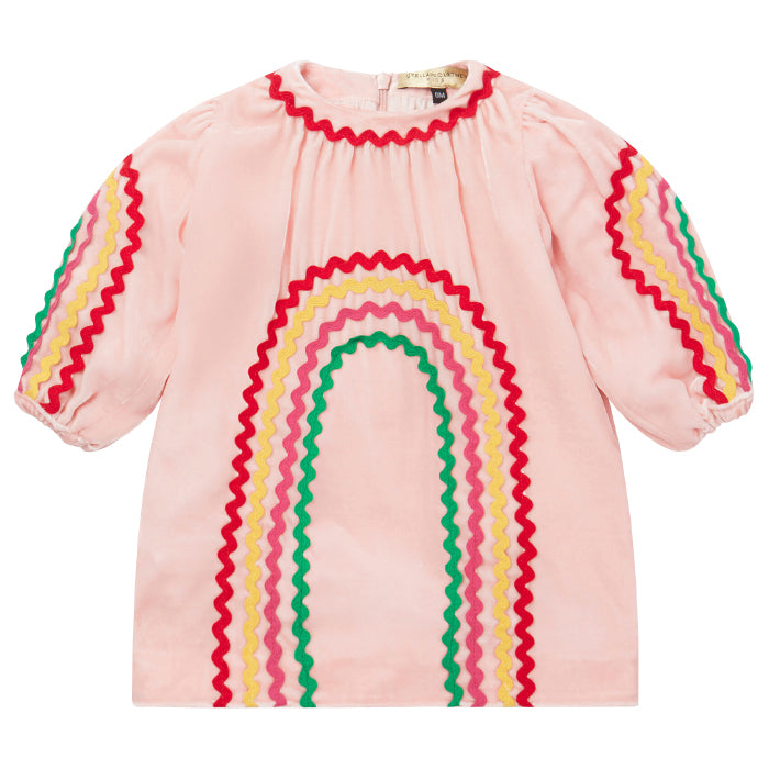 Stella McCartney Baby Velvet Dress Pink Rainbow Ribbon