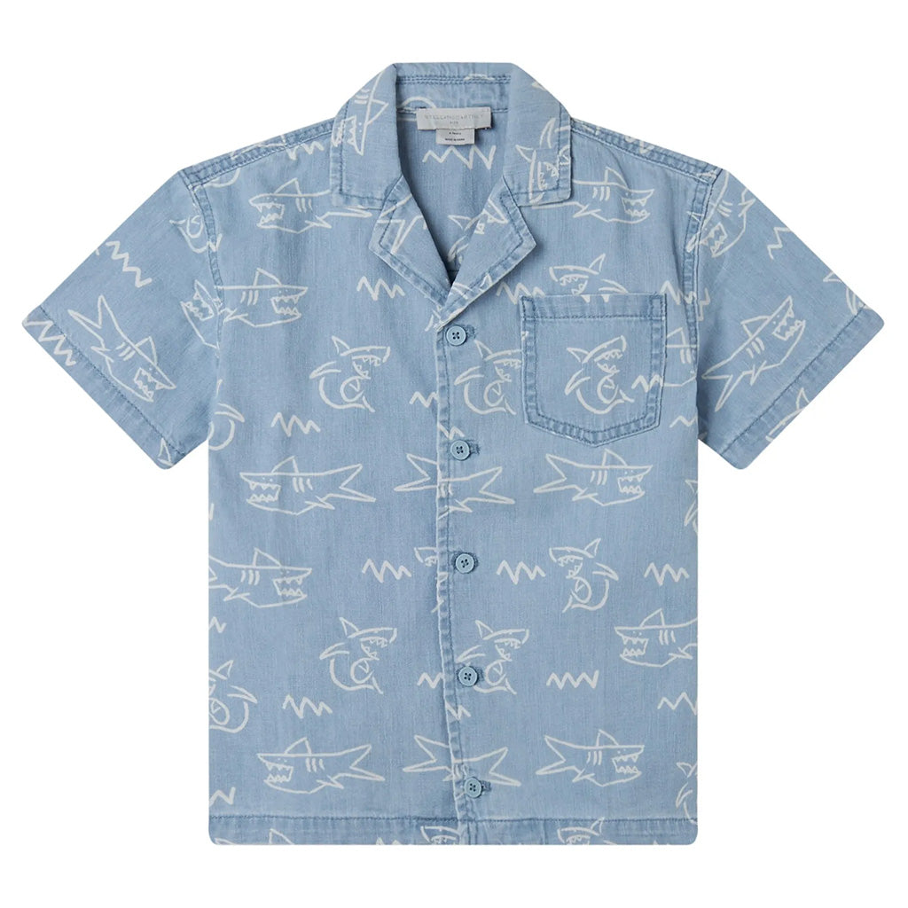 Stella McCartney Child Denim Shirt With Sharks Print Blue