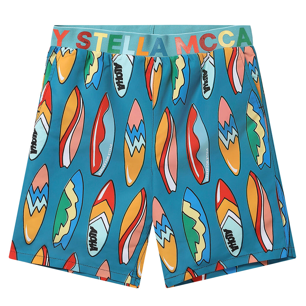 Stella McCartney Child Swim Shorts With Surfboards Print Blue