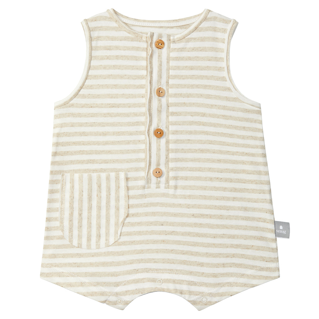 Snug Baby Romper Linen Beige Stripes