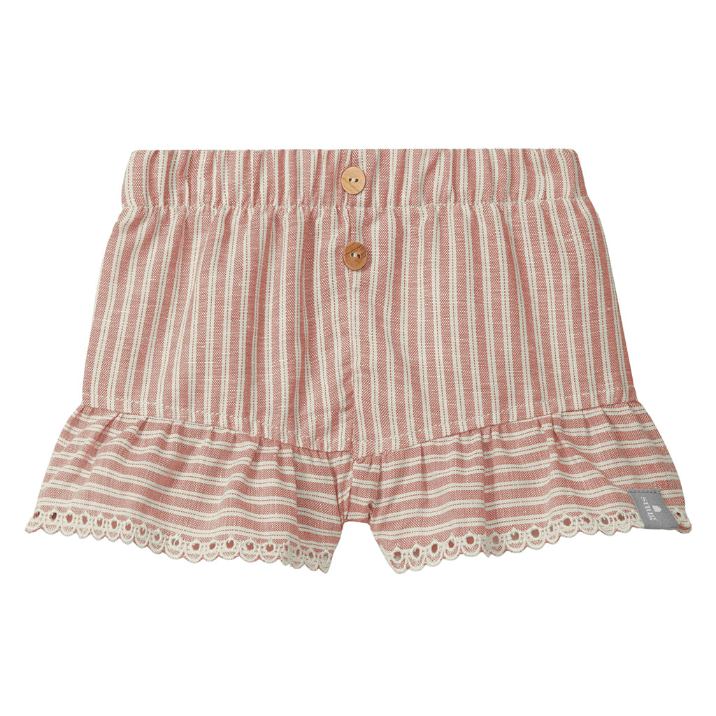 Snug Baby Shorts With Ruffles Terracotta Red Stripes