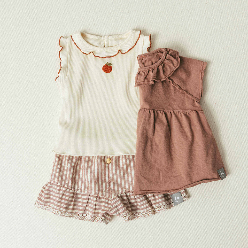 Snug Baby Shorts With Ruffles Terracotta Red Stripes