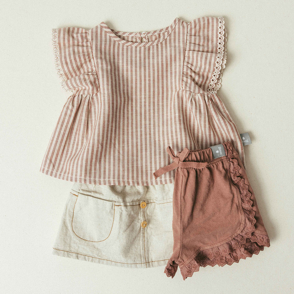 Snug Baby Blouse Terracotta Red Stripes