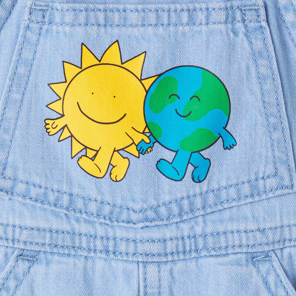 Stella McCartney Baby Denim Overalls With Stay Earthy Print Blue