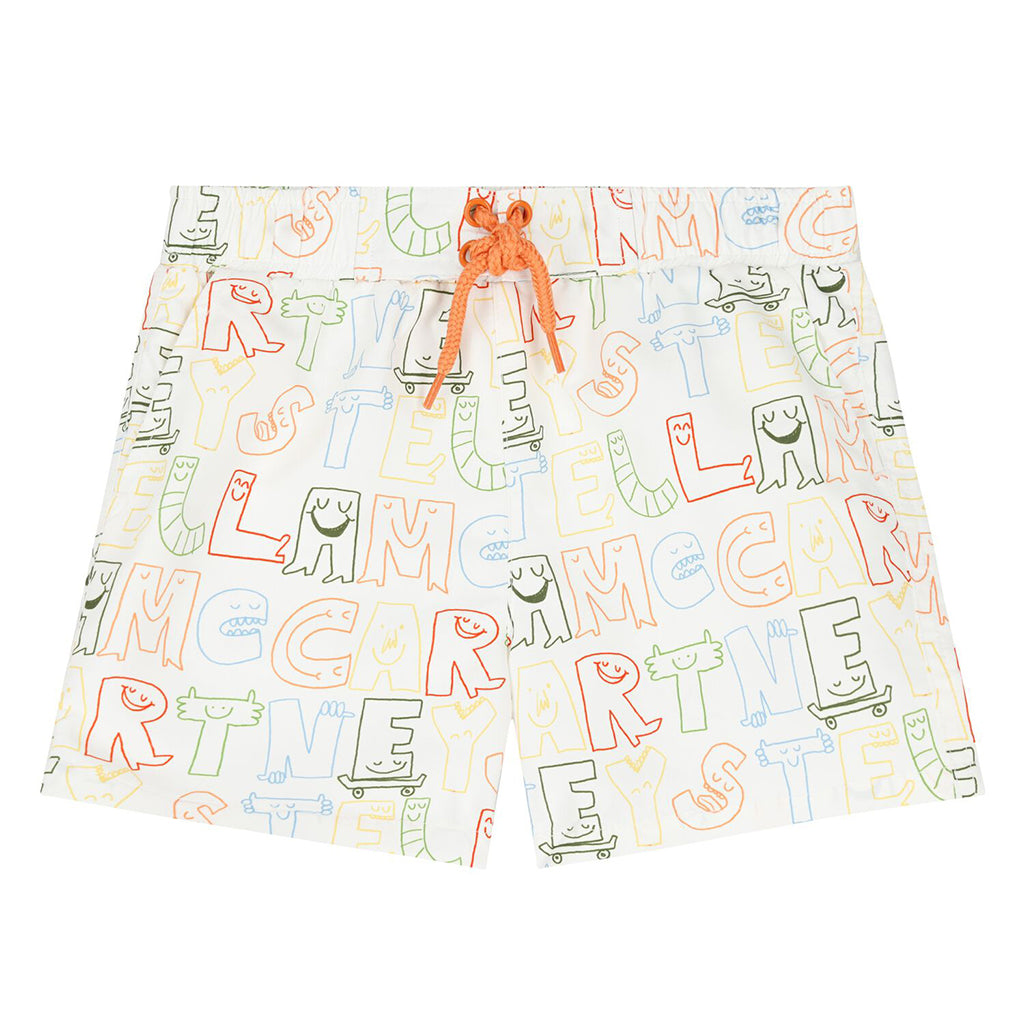 Stella McCartney Baby Swim Shorts Skater Lettering Print White