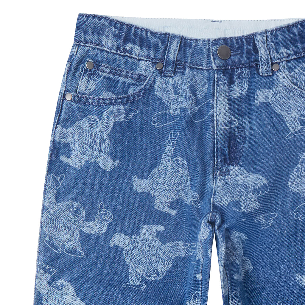 Stella McCartney Child Denim Pants With Dancing Yeti Print Blue