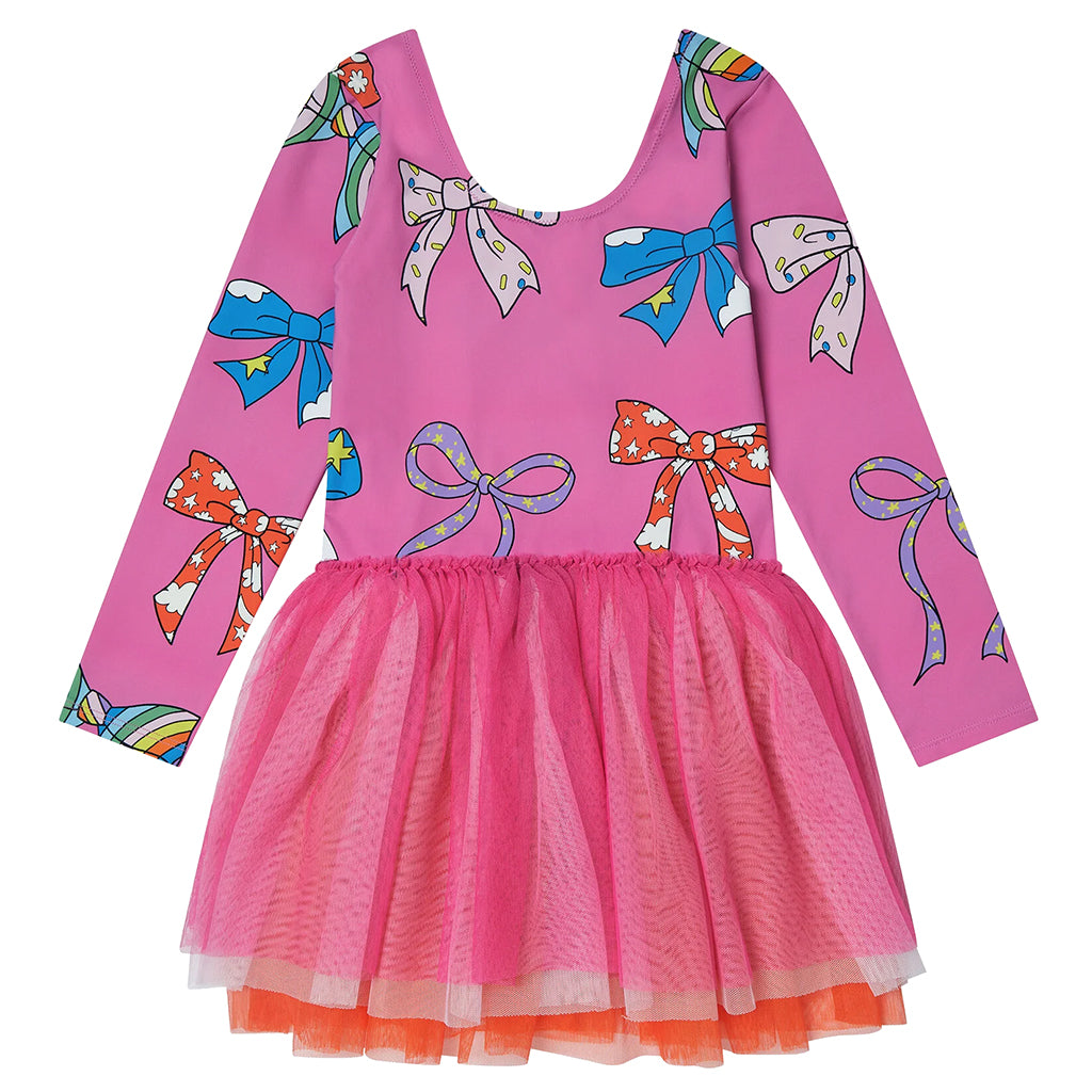 Stella McCartney Child Dress With Bows Print And Tulle Skirt Pink