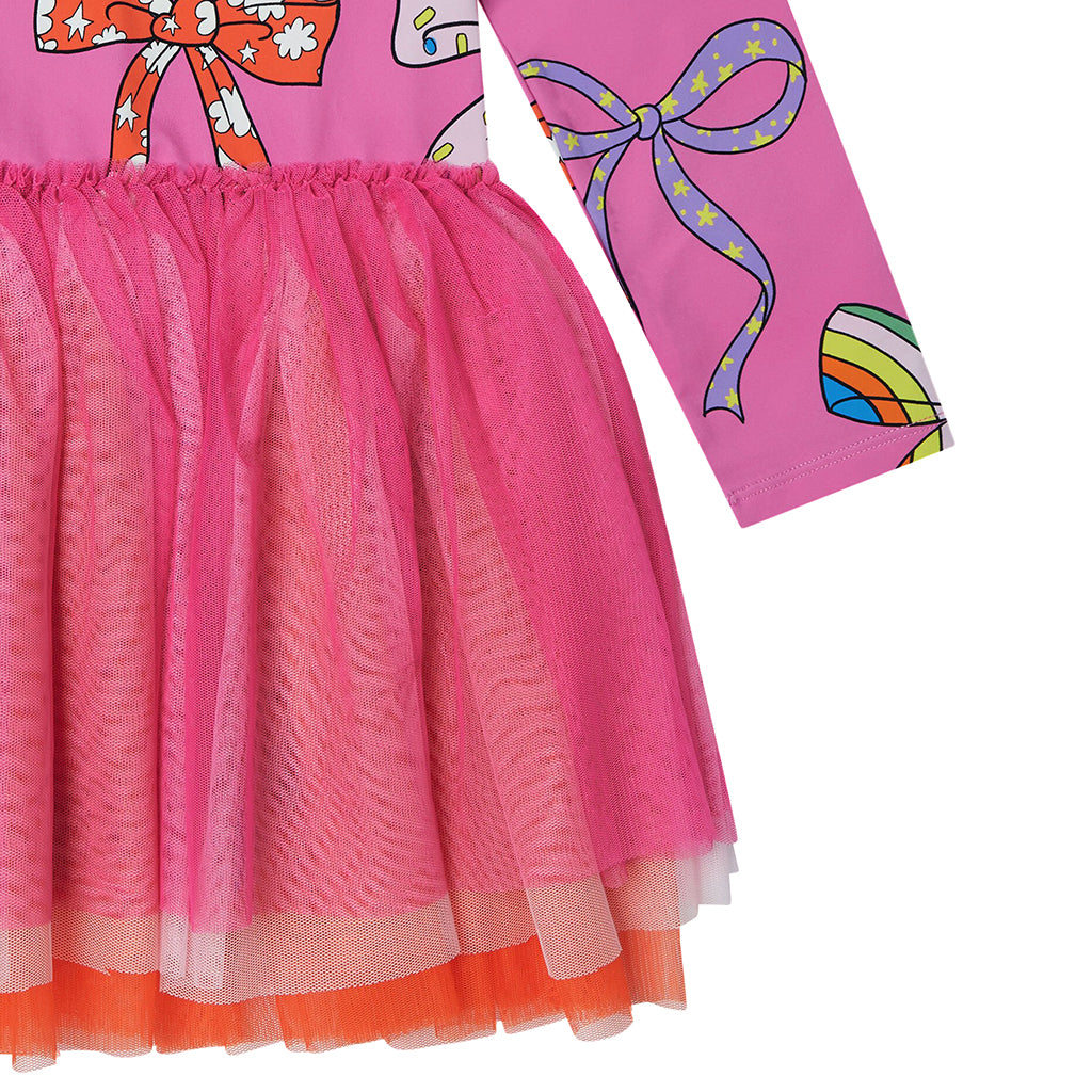 Stella McCartney Child Dress With Bows Print And Tulle Skirt Pink