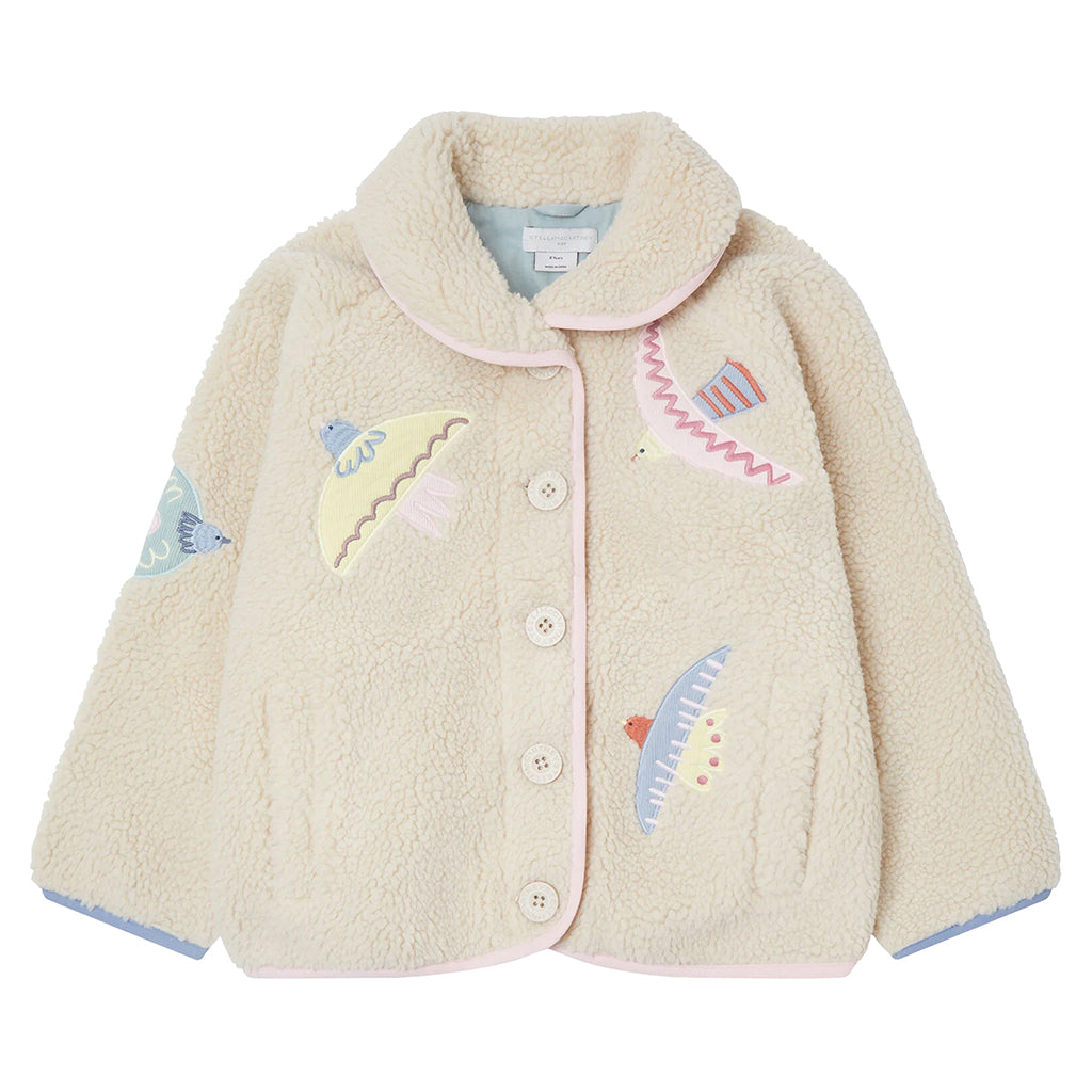 Stella McCartney Child Teddy Jacket Embroidered Birds Beige