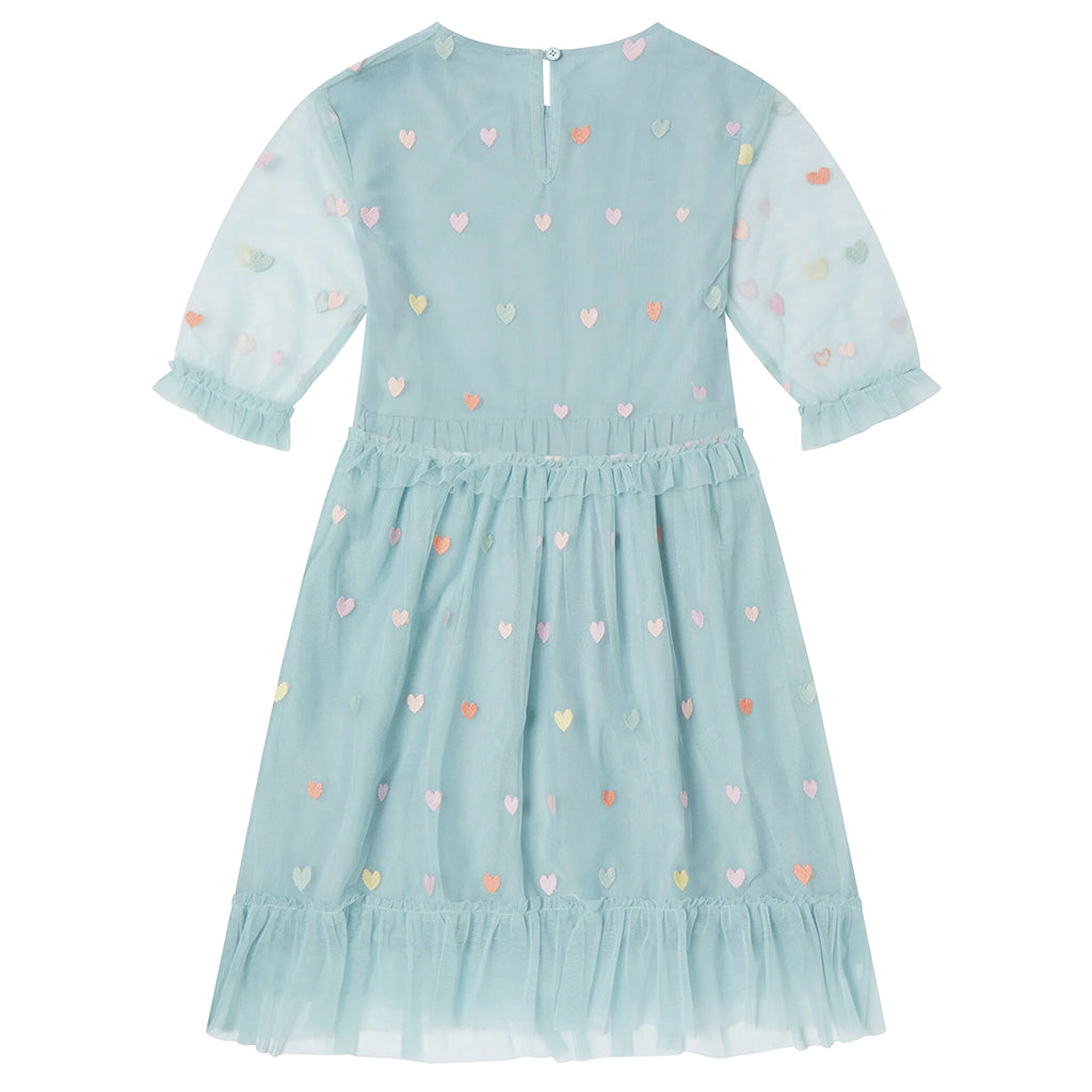 Stella McCartney Child Tulle Dress With Embroidered Hearts Sage Blue