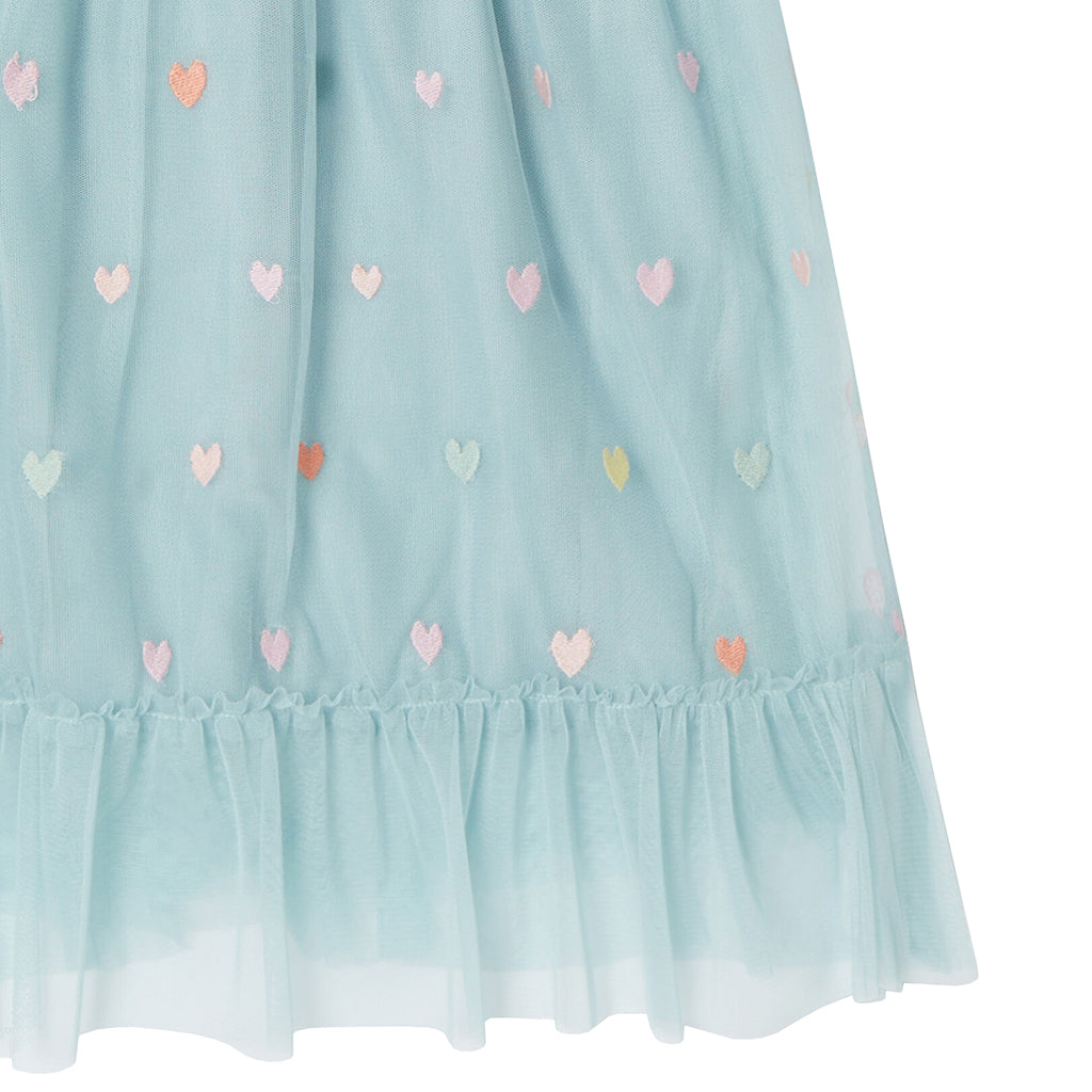 Stella McCartney Child Tulle Dress With Embroidered Hearts Sage Blue