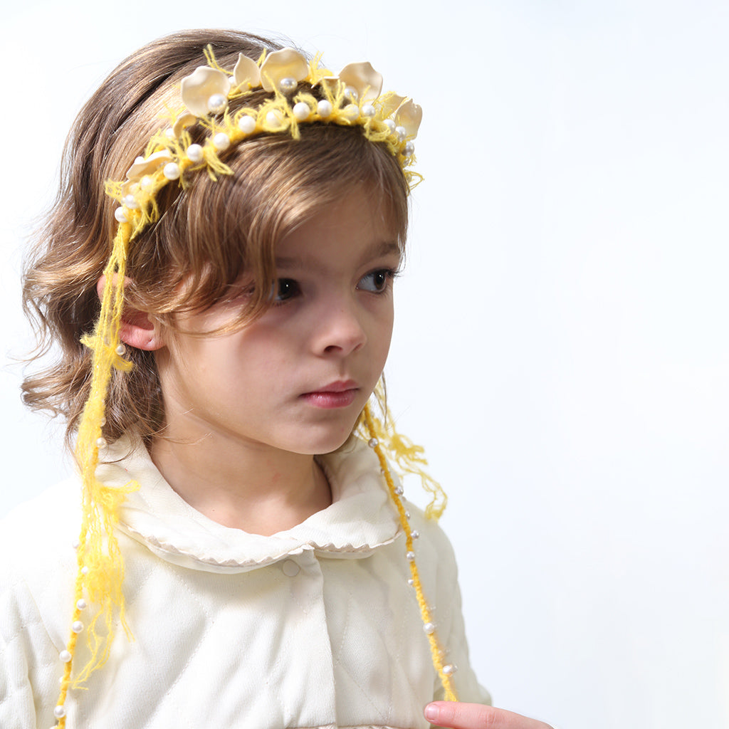 Tia Cibani Kids Child Brittany Beaded Tassel Crown Headband Dijon Yellow