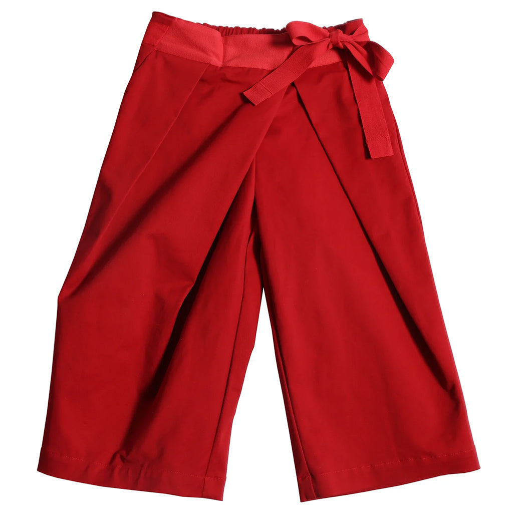 Tia Cibani Kids Woman Pleated Wide Leg Tie Pants Rouge Red