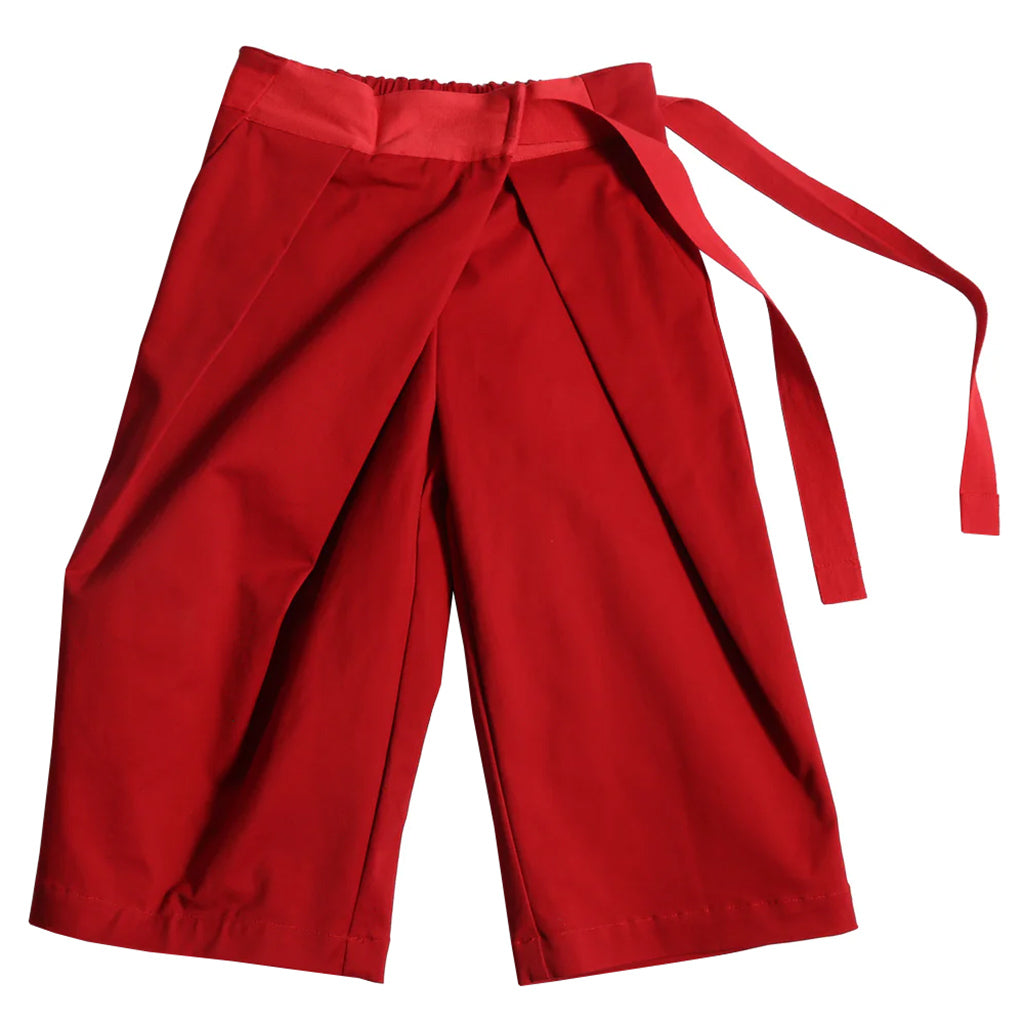 Tia Cibani Kids Woman Pleated Wide Leg Tie Pants Rouge Red