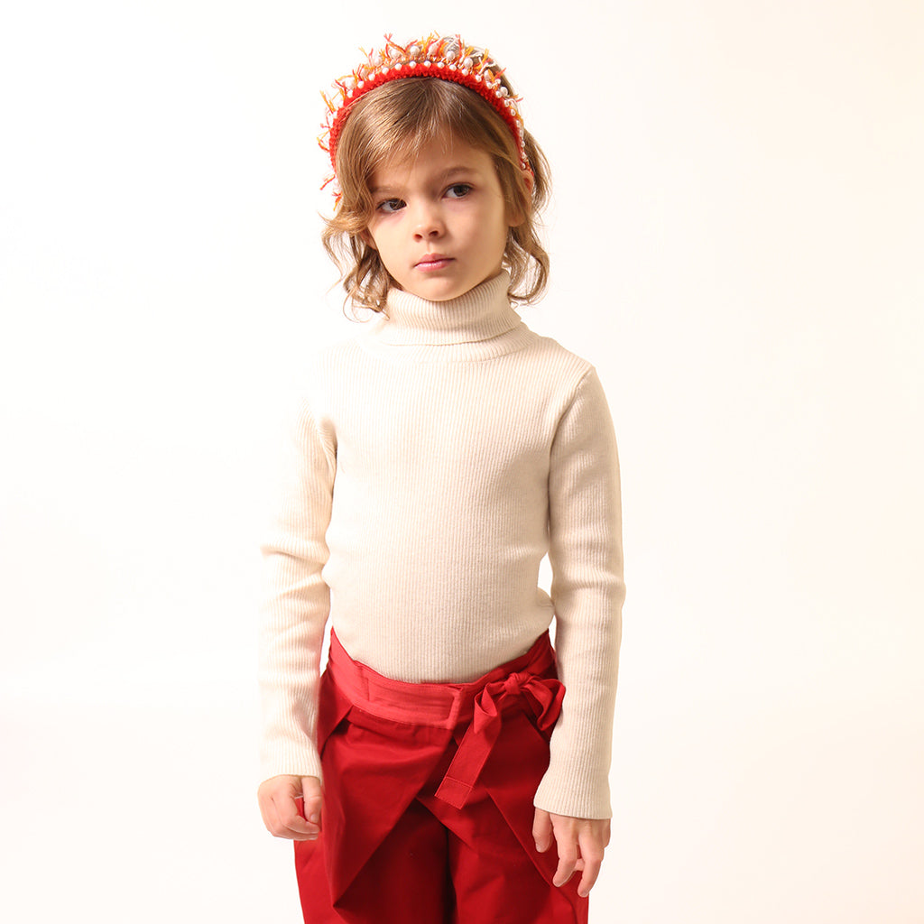 Tia Cibani Kids Child Slim Fit Ribbed Turtleneck Sweater Opal Cream