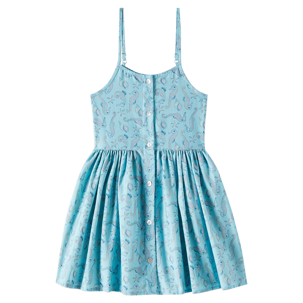 The New Society Child Io Dress Blue Seahorses Print