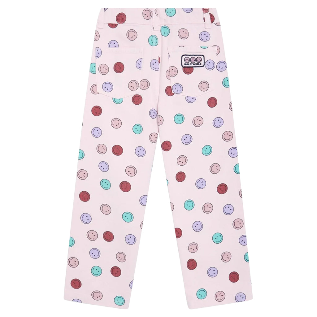 The New Society Child Denim Pants Pink Smiley Print