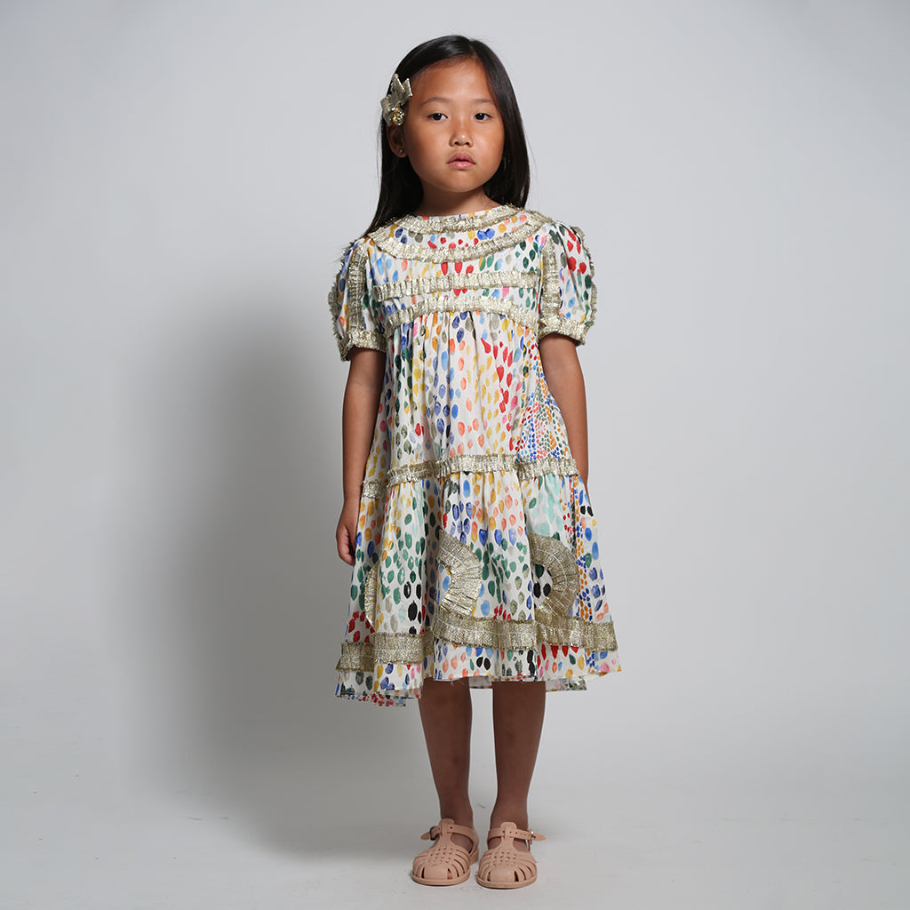 Tia Cibani Kids Child Alexandra Ribbon Pleated Dress Rainbow Print