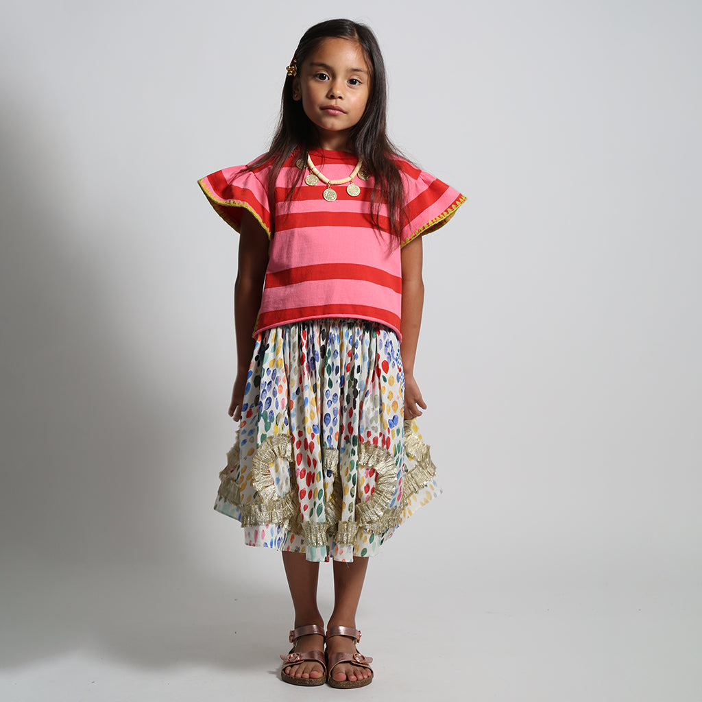 Tia Cibani Kids Child Alexandra Ribbon Pleated Skirt Rainbow Print