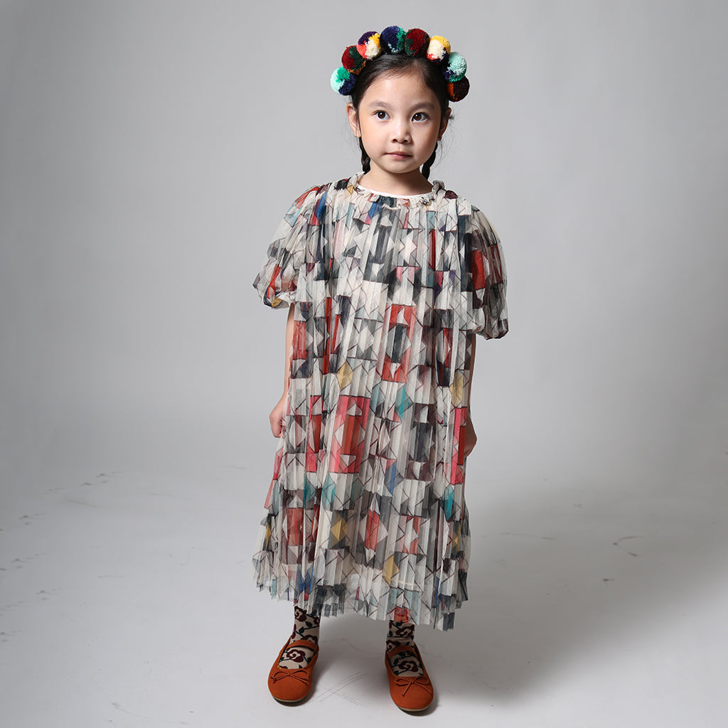 Tia Cibani Kids Child Crush Pleated Smock Dress Rainbow Print