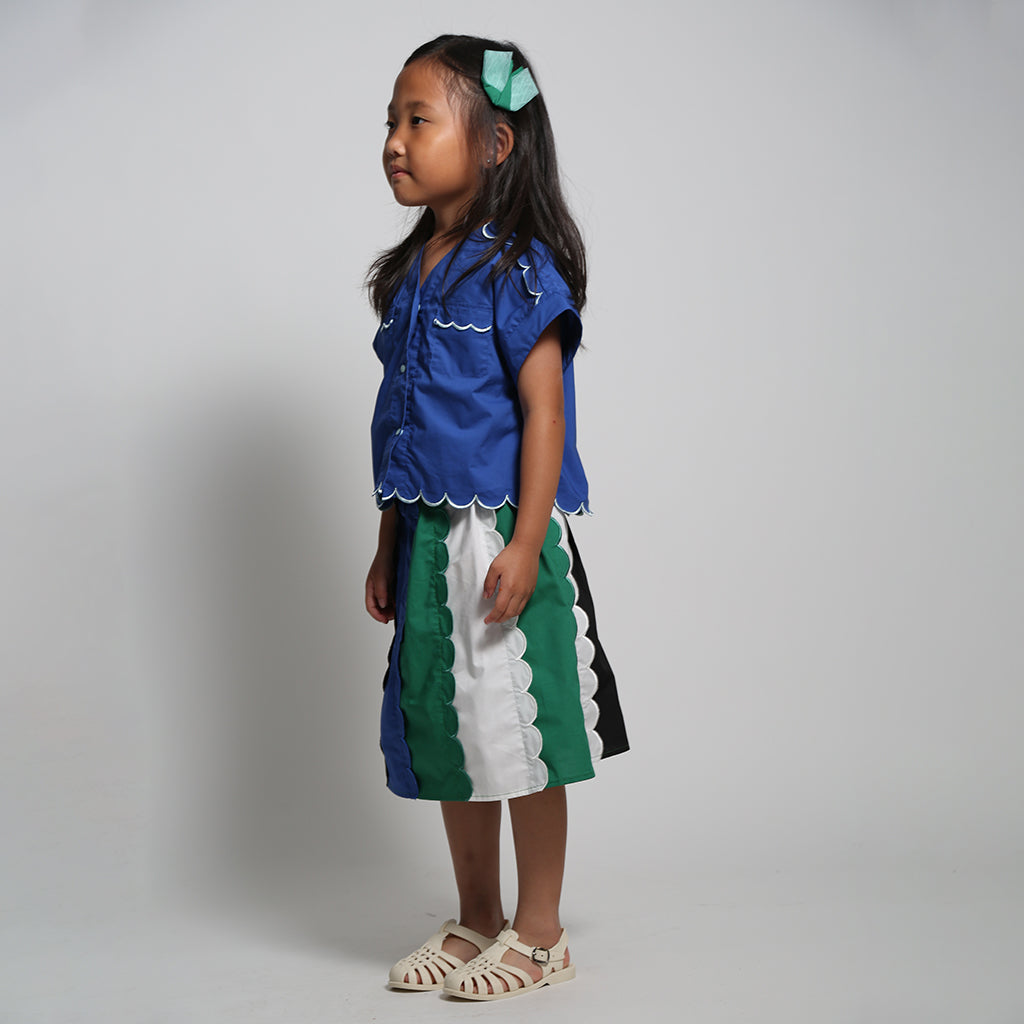 Tia Cibani Kids Child Laurel Scalloped Blouse Aegean Blue