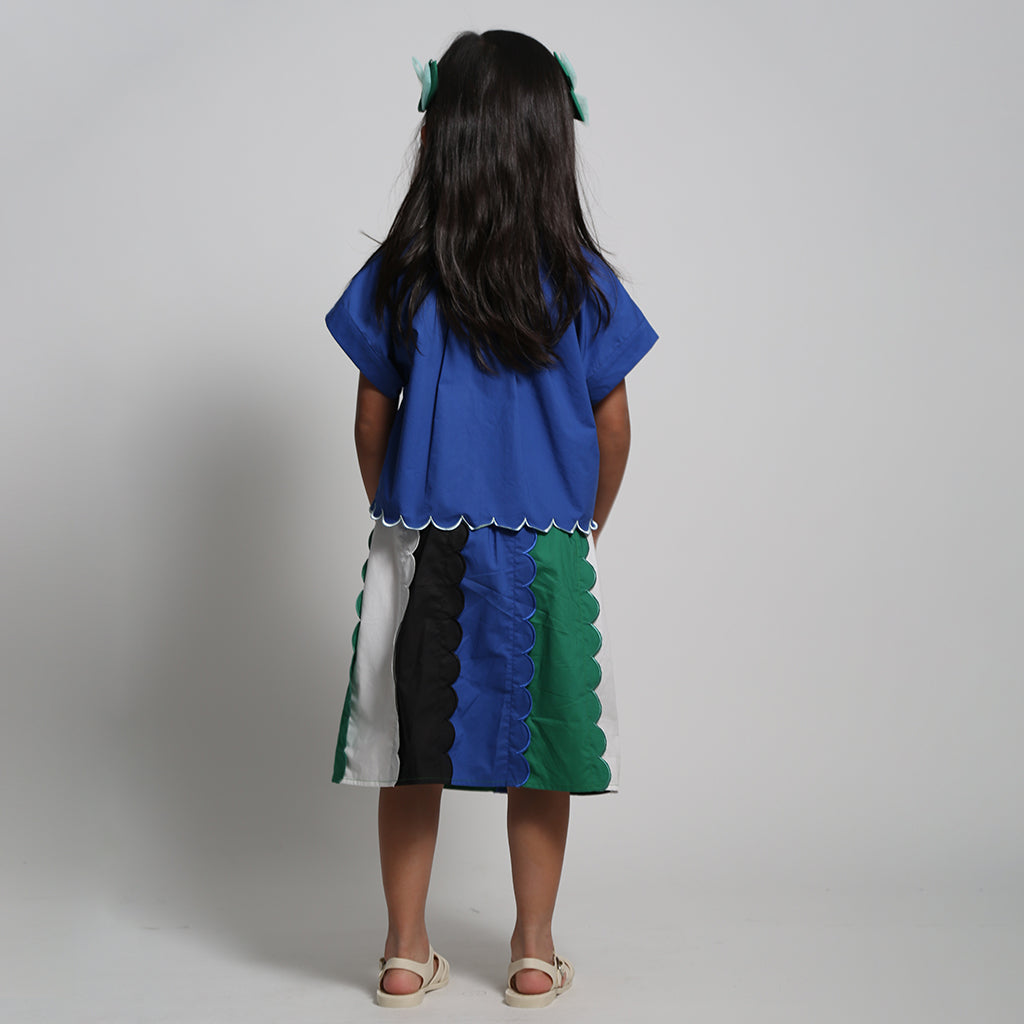 Tia Cibani Kids Child Laurel Scalloped Blouse Aegean Blue