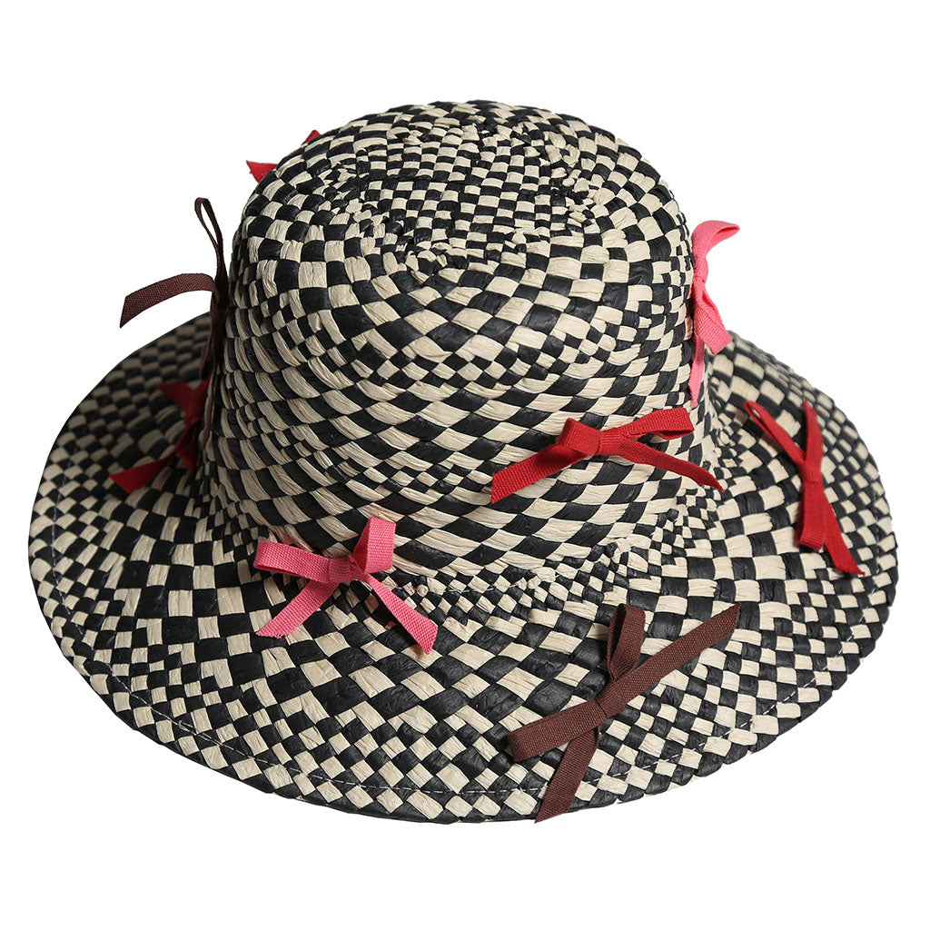 Tia Cibani Kids Child Marisol Bow Raffia Bucket Hat Ruby Red