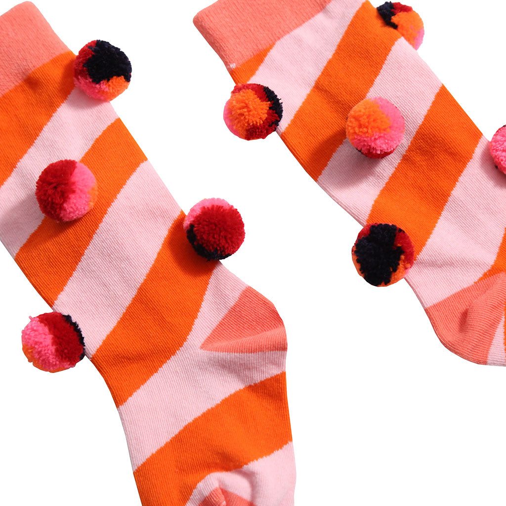 Tia Cibani Kids Child Pompom Socks Bougainvillea Pink Stripes