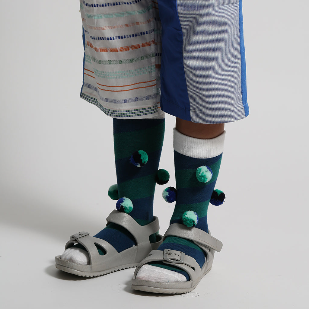 Tia Cibani Kids Child Pompom Socks Dolma Green Stripes