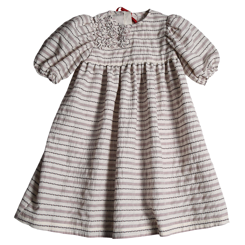 Tia Cibani Kids Child Rosetta Embellished Bib Dress Opal Cream Stripes