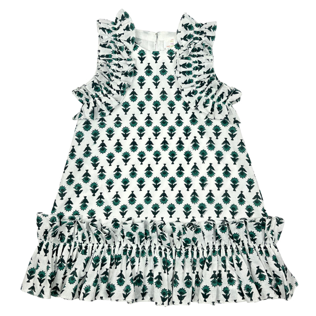 Tia Cibani Kids Child Lily Dress Emerald Green Floral Block Print