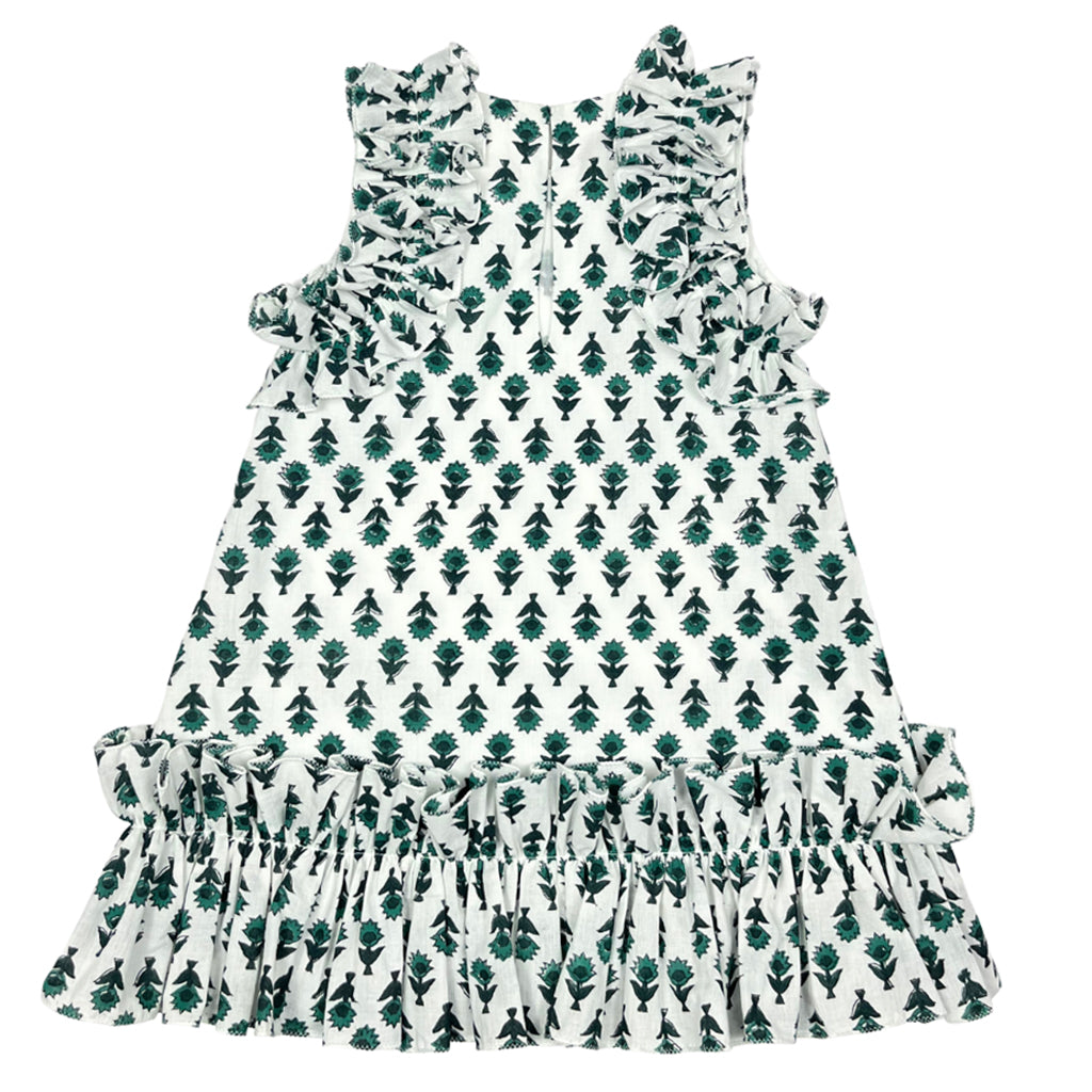 Tia Cibani Kids Child Lily Dress Emerald Green Floral Block Print