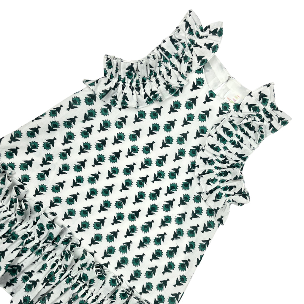 Tia Cibani Kids Child Lily Dress Emerald Green Floral Block Print
