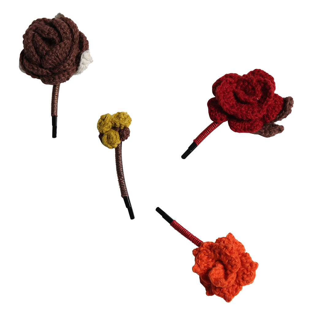 Tia Cibani Kids Set Of Four Roots in Bloom Hair Clips Ruby Red