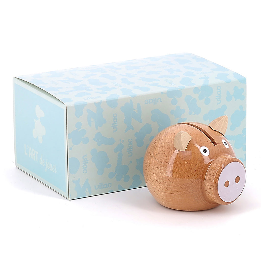Vilac Wooden Pig Money Box Natural And White